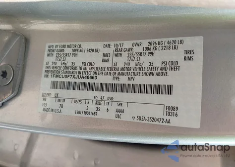 2018 Ford Escape S из США, поврежденный, VIN 1FMCU0F7XJUA40663